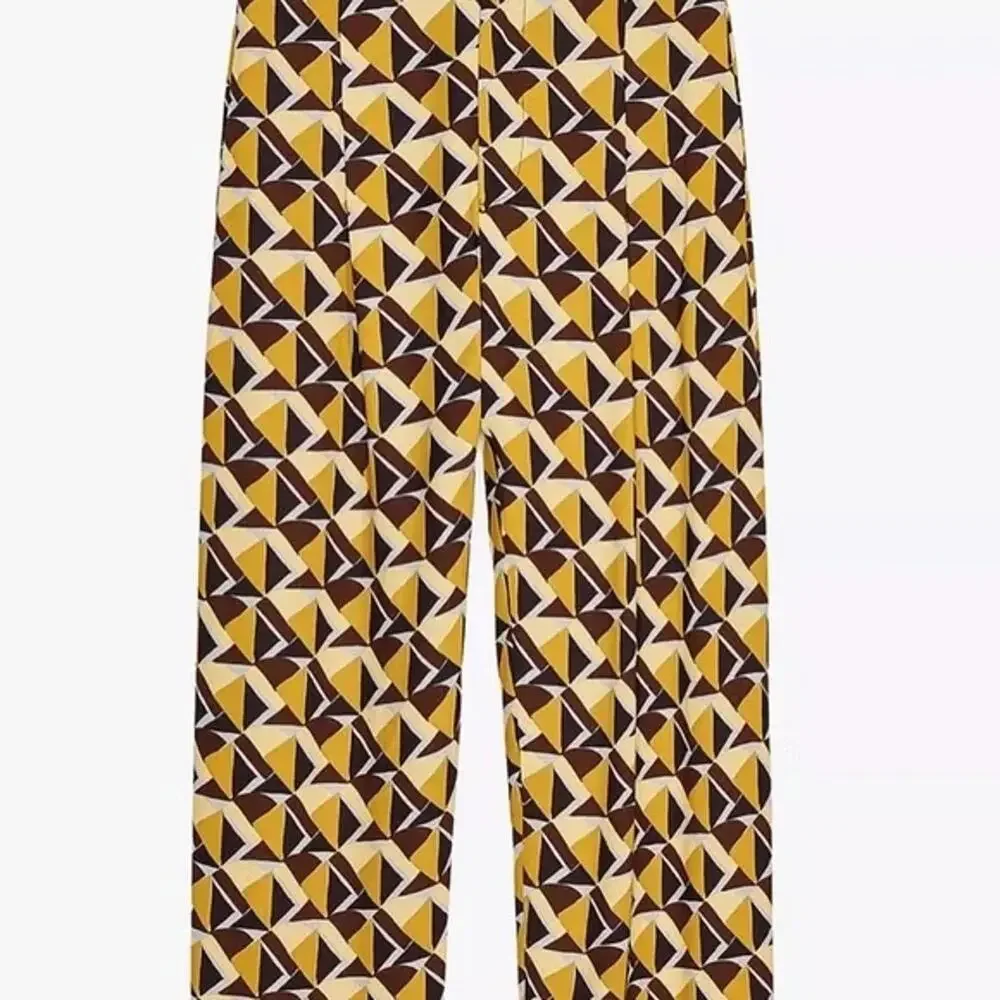 NWT Zara Geometric Yellow and Brown Patterned Pants Size M